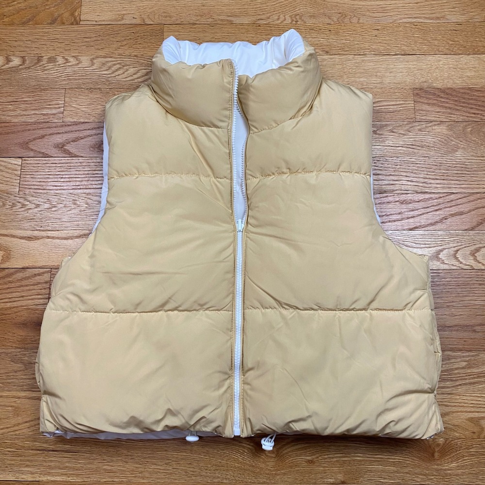 American Threads Reversible Puffer Vest Women M/L Yellow‎ White Cropped Gorpcore